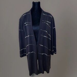 Misook Cardigan Sz 1X Black Knit Pearl Accents Office Professional Old Money